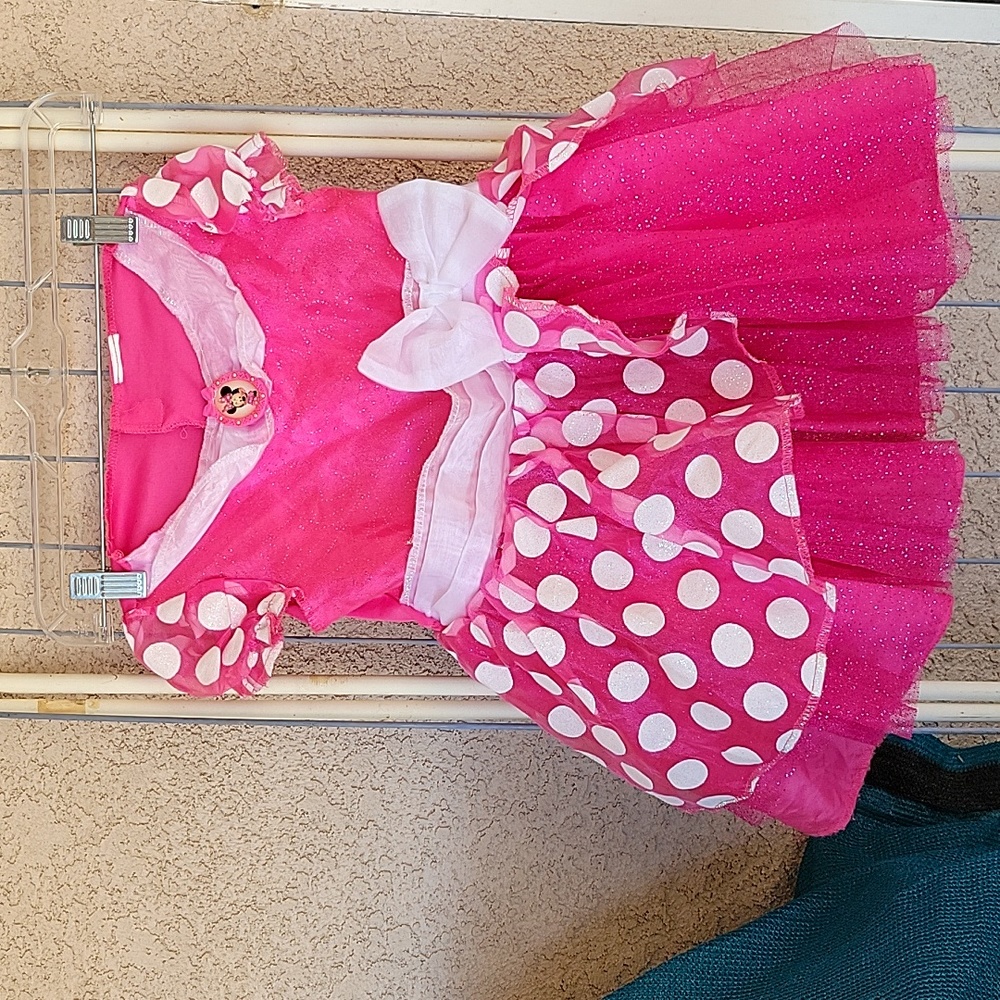 DISNEY Minnie Mouse Princess Costume Pink Polka dot Tulle Dress sz 4 5